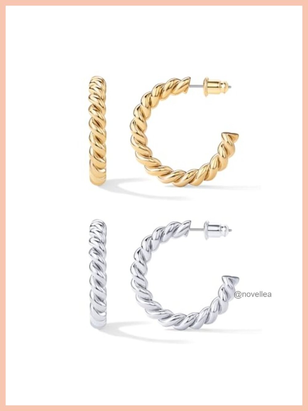 14K Gold Plated Twisted Rope Round Hoop Earrings 925 Silver